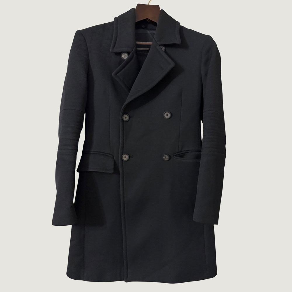 Zara Man Black Tag Double Breasted Wool Blend Moto Peacoat Jacket Small